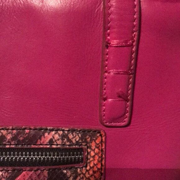 Kate Landry NEW Leather Snake Animal Print Tote Bag Shoulder Satchel FOB Pink - Picture 15 of 16